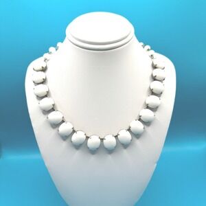 Vintage White Milk Glass Oval Beaded Necklace Extender Chain Charm READ